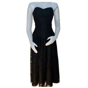 Vtg Strapless Corset Dress Womens 10 Black Lace NYE Cocktail Union Made USA
